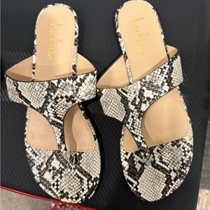Lulu's Black and Cream Snake Print Sandals